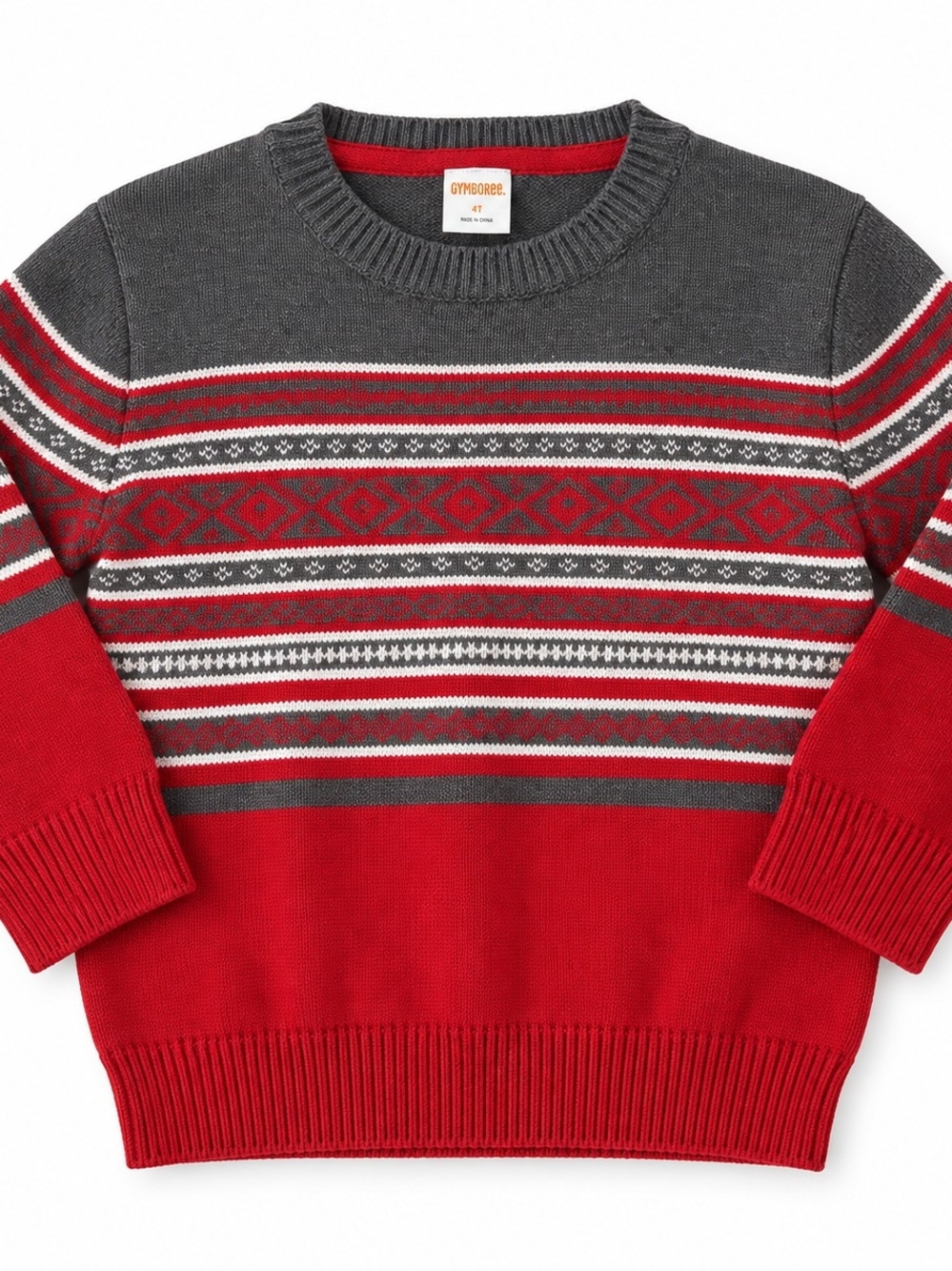 Gymboree Boys 4T Red & Grey Fair Isle Knit Sweater – Holiday Winter Crewneck